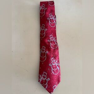 JOHN ASHFORD Red Christmas Holiday Chalkline Snowman Print 100% Silk Men’s Tie